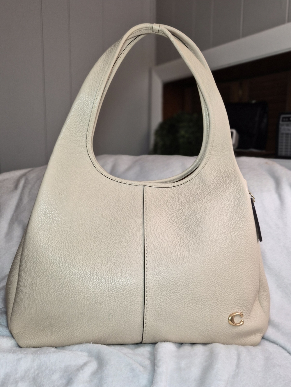 COACH Lana LARGE Shoulder Bag in Ivory Polished Pebble Leather